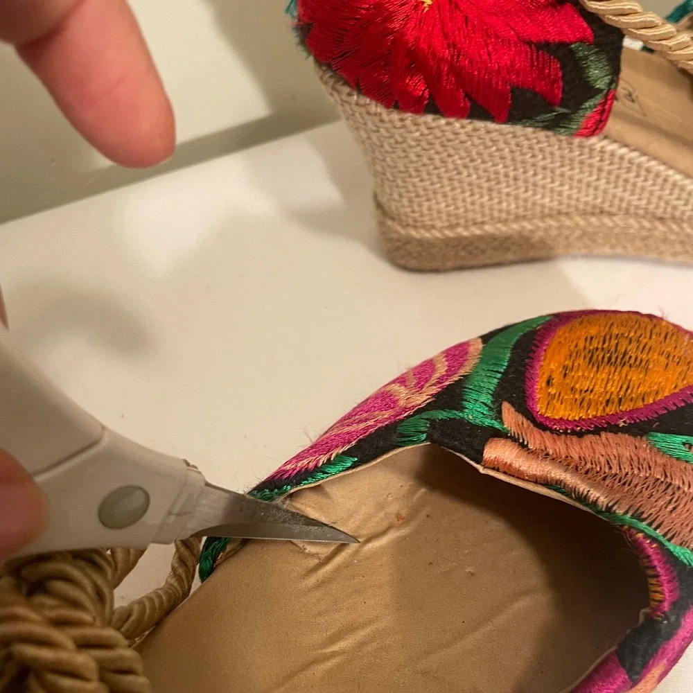 Ikal Bolom Floral Embroidered Wedge Espadrilles Rope Lace Up Sandals Size 3